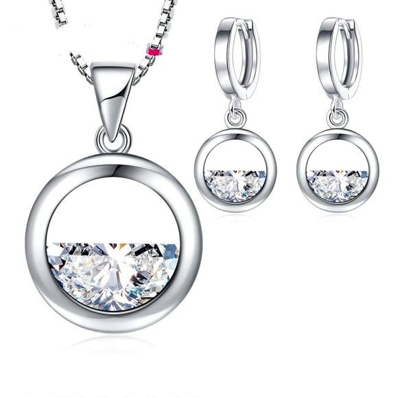 Fashion Jewelry Jewelry - ⭐4pc Bundle Sale⭐ Half Full Diamond Circle Pendant, Earring & 18" Chain